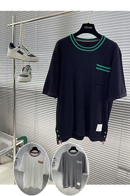 トムブラウンスーパーコピー メッシュジャカードストライプの襟付き半袖Tシャツ
