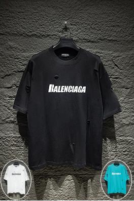 バレンシアガブランドコピー BALENCIAGA クラシックなアーティスティックな破れとひび割れがされた半袖Tシャツ