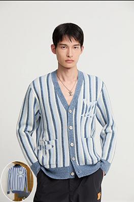 ルイヴィトンコピー LV 春夏コレクション青と白のストライプカーディガン