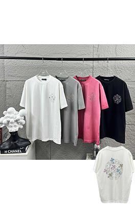 クロムハーツスーパーコピー クラシックなダメージヴィンテージスタイル3Dラインストーンパッチワークの半袖Tシャツ