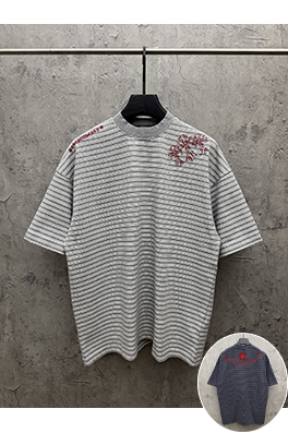 クロムハーツスーパーコピー アメリカンスタイルのストライプ柄アップリケ刺繍入りカップル半袖Tシャツ