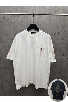 クロムハーツ アメリカンスタイルのアップリケ刺繍入りカップル半袖Tシャツ