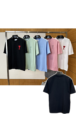 アミ ハート刺繍入りクルーネック半袖Tシャツ