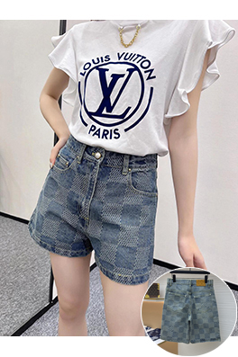 ルイヴィトンスーパーコピー チェック柄のデニムショートパンツ