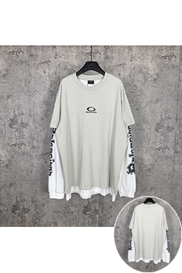 バレンシアガコピー BALENCIAGA Hybrid Double T-shirt in Light Grey/white アサシンハイブリッドダブルプリント刺繍入りライトグレー＆ホワイト平織りフェイクツーピース長袖シャツ