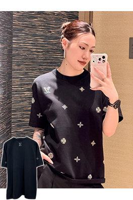 ルイヴィトンコピー ラインストーンモノグラムニット半袖Tシャツ