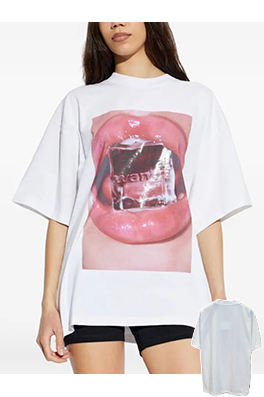 アレキサンダーワンスーパーコピー トレンディな赤いリップの氷のキューブ柄半袖Tシャツ