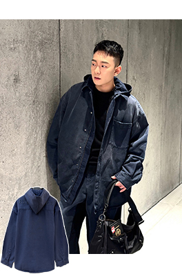 バレンシアガ BALENCIAGA シャツカラーのフード付きデニムジャケット