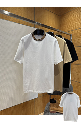 バーバリーブランドコピー チェック柄の襟付きクルーネック半袖Tシャツ