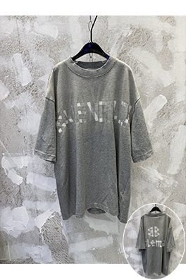 バレンシアガコピー クラシックなウォッシュのグレーのマスキングテープ風ダメージ半袖Tシャツ