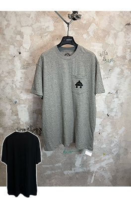 クロムハーツ 限定花柄糸スラブコットンパッチワークレザー半袖Tシャツ