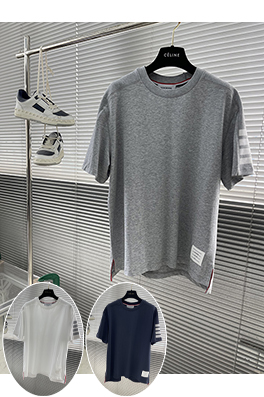 トムブラウン リブ編み4本ストライプ半袖Tシャツ