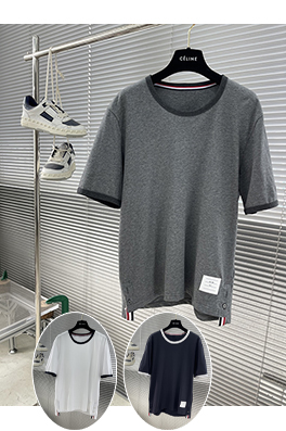 トムブラウン 新作 ラウンドネック ストライプ ピケ 半袖Tシャツ