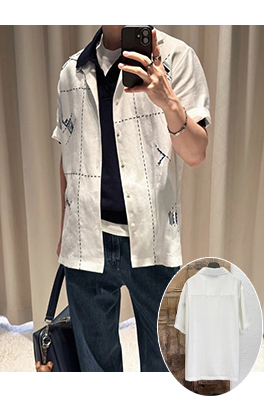 フェンディブランドコピー リネン刺繍入り半袖シャツ