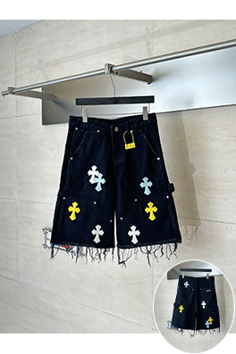 クロムハーツコピー クロス柄のパッチワークデニムショートパンツ