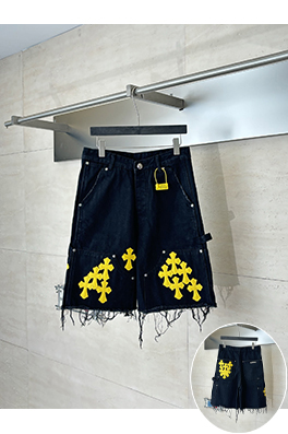 クロムハーツスーパーコピー 新作クラシッククロス柄レザー刺繍カーゴデニムショーツ