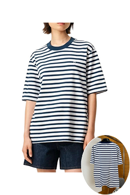 アミコピー クラシックのハート刺繍入りストライプ柄半袖Tシャツ