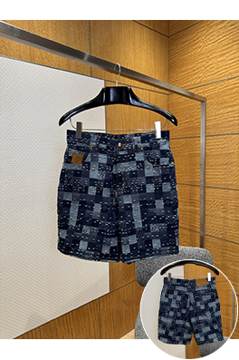 ルイヴィトンコピー チェック柄デニムショートパンツ