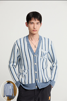 ルイヴィトンコピー LV 春夏コレクション青と白のストライプカーディガン