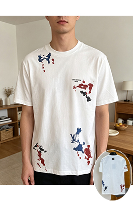 ルイヴィトン カジュアルなインクスプラッタープリントの半袖Tシャツ