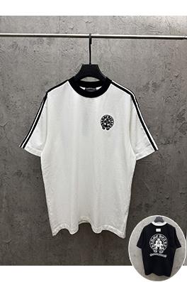 クロムハーツ 新作レザークロスステッチストライプ半袖Tシャツ