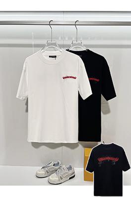 クロムハーツブランドスーパーコピー ホースシューフラワー サンスクリット十字 パッチワーク レザー 刺繍文字ロゴ 半袖Tシャツ