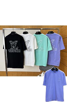 ルイヴィトンスーパーコピー LV 刺繍ロゴ入りクルーネック半袖Tシャツ