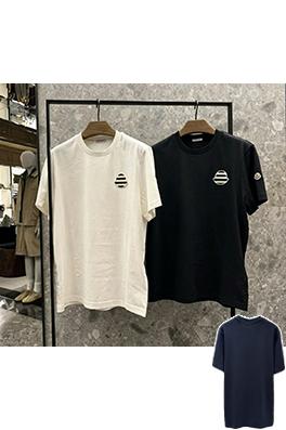 モンクレール ストライプロゴパッチ付き半袖Tシャツ