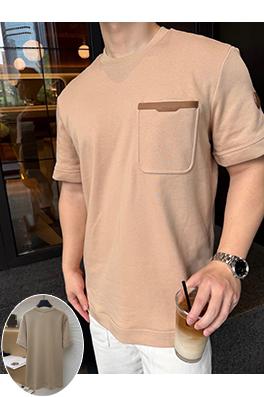モンクレールブランドスーパーコピー クラシックなレザートリム付きポケット付き半袖Tシャツ