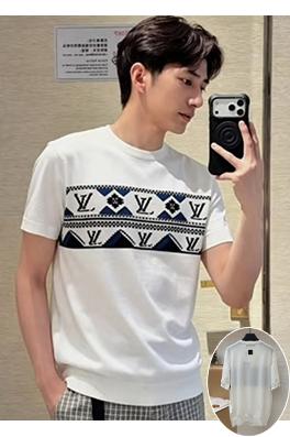 ルイヴィトン 文字ジャカード柄のカラーブロックニット半袖Tシャツ