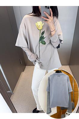アクネストゥディオズ Acne Studios ローズプリントメッシュフェイクツーピース長袖シャツ