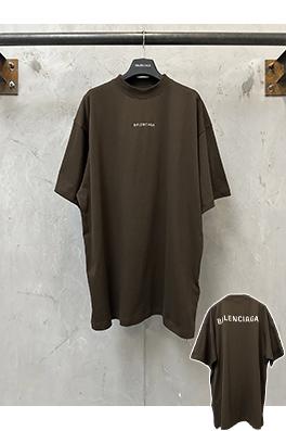 バレンシアガ Balenciaga コーヒー色のクラシックロゴ刺繍入り半袖Tシャツ