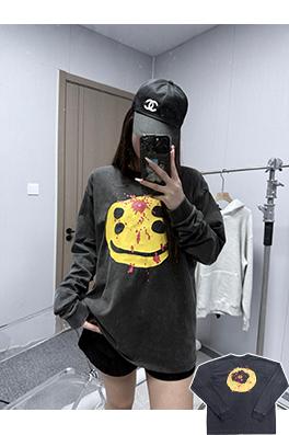 セントマイケルコピー スマイリーフェイス柄のクラックウォッシュ長袖シャツ