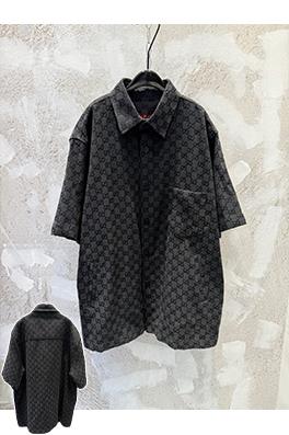グッチ 全体にダブルGモノグラムジャカード柄ダブルポケット付き半袖シャツ