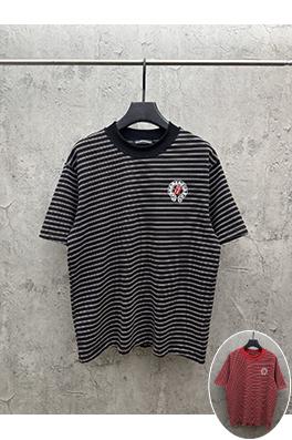 クロムハーツ ストライプ刺繍入りリバースリブ半袖Tシャツ