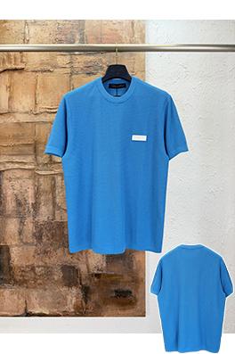 ルイヴィトンコピー レザーロゴ入りクルーネックニット半袖Tシャツ
