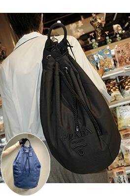  プラダコピー リネン混紡ドローストリングラベルバッグ