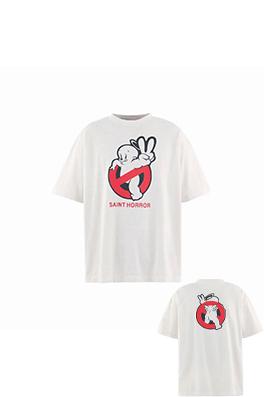 セントマイケルスーパーコピー SAINT HORROR クラシックな漫画風ゴースト柄の赤い禁酒法シンボル入り半袖Tシャツ