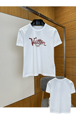 ルイヴィトンスーパーコピー レディース赤いドローストリングプリントのクルーネック半袖Tシャツ