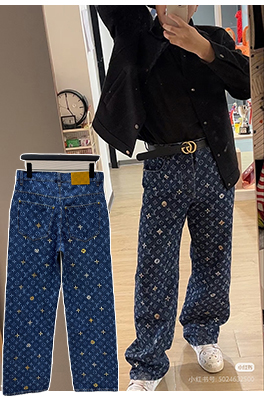 ルイヴィトン 文字ジャカードデイジー刺繍入りデニムスケートボードパンツ