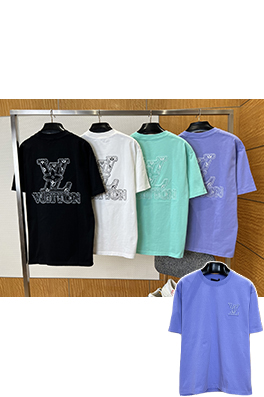 ルイヴィトンスーパーコピー LV 刺繍ロゴ入りクルーネック半袖Tシャツ