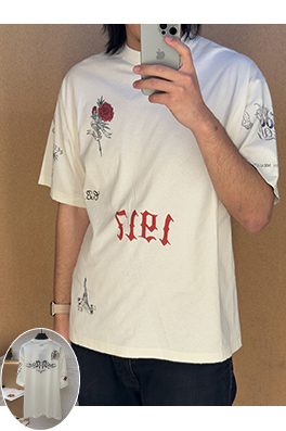 バレンシアガコピー 1917 TATTOO タトゥー柄のニット半袖Tシャツ
