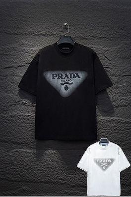 プラダスーパーコピー PRADA 刺繍ロゴ入り三角形プリント半袖Tシャツ