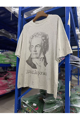 セントマイケルブランドコピー BEETHORVEN ネックアセンブリプリントウォッシュダメージ手描きスプラッター 半袖Tシャツ