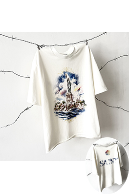 セントマイケルブランドスーパーコピー クラシックコラボレーション油絵自由の女神限定半袖Tシャツ