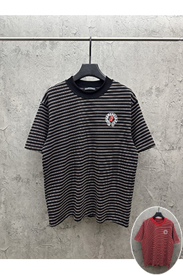 クロムハーツ ストライプ刺繍入りリバースリブ半袖Tシャツ