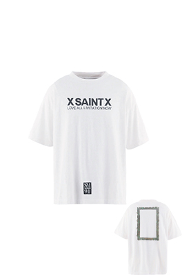 セントマイケル LOVE ALL LIMITATION NOW 背面にプリントありフレームなしダメージのレトロプリント半袖Tシャツ
