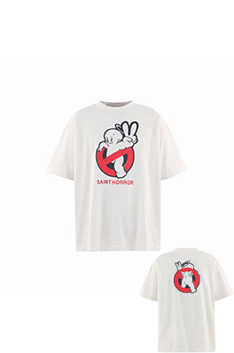 セントマイケルスーパーコピー SAINT HORROR クラシックな漫画風ゴースト柄の赤い禁酒法シンボル入り半袖Tシャツ