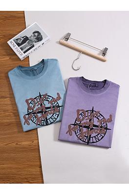 クロムハーツコピー ウォッシュ染色の発泡をしたプリント半袖Tシャツ