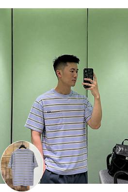 プラダコピー クラシックなジャカードストライプ柄ダメージポケット付き半袖Tシャツ